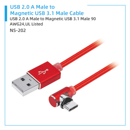 NS-202 USB 2.0 A Male to Magnetic USB 3.1 Male Cable